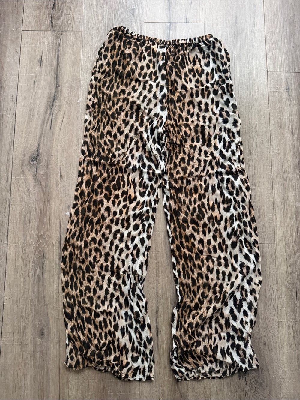 Zara Leopard Print Wide-Leg Pants sheer - Beige, Black & Brown